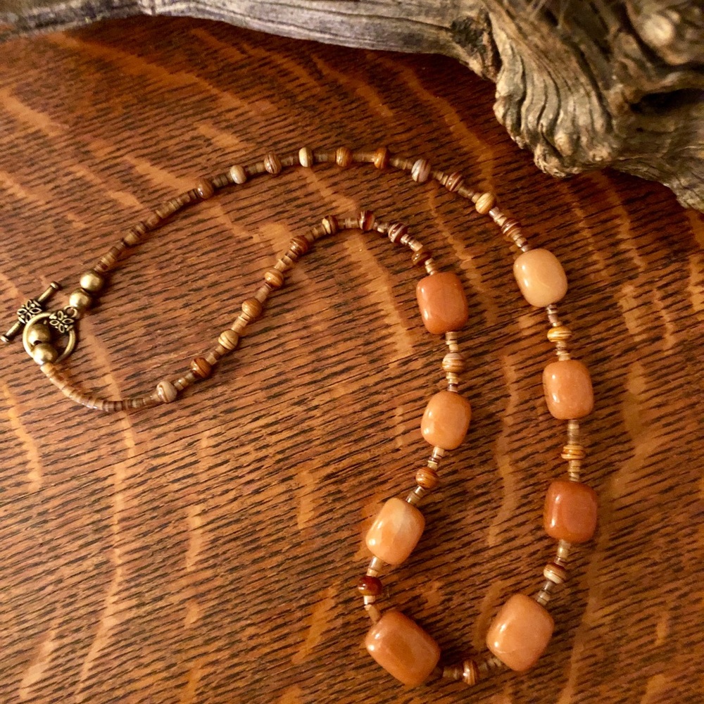 Carnelian stone/shell heishi necklace